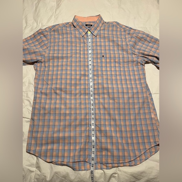 Izod Men's Button Up, Long Sleeve Blue and Orange Plaid Dress Shirt Size XLarge - Picture 4 of 10